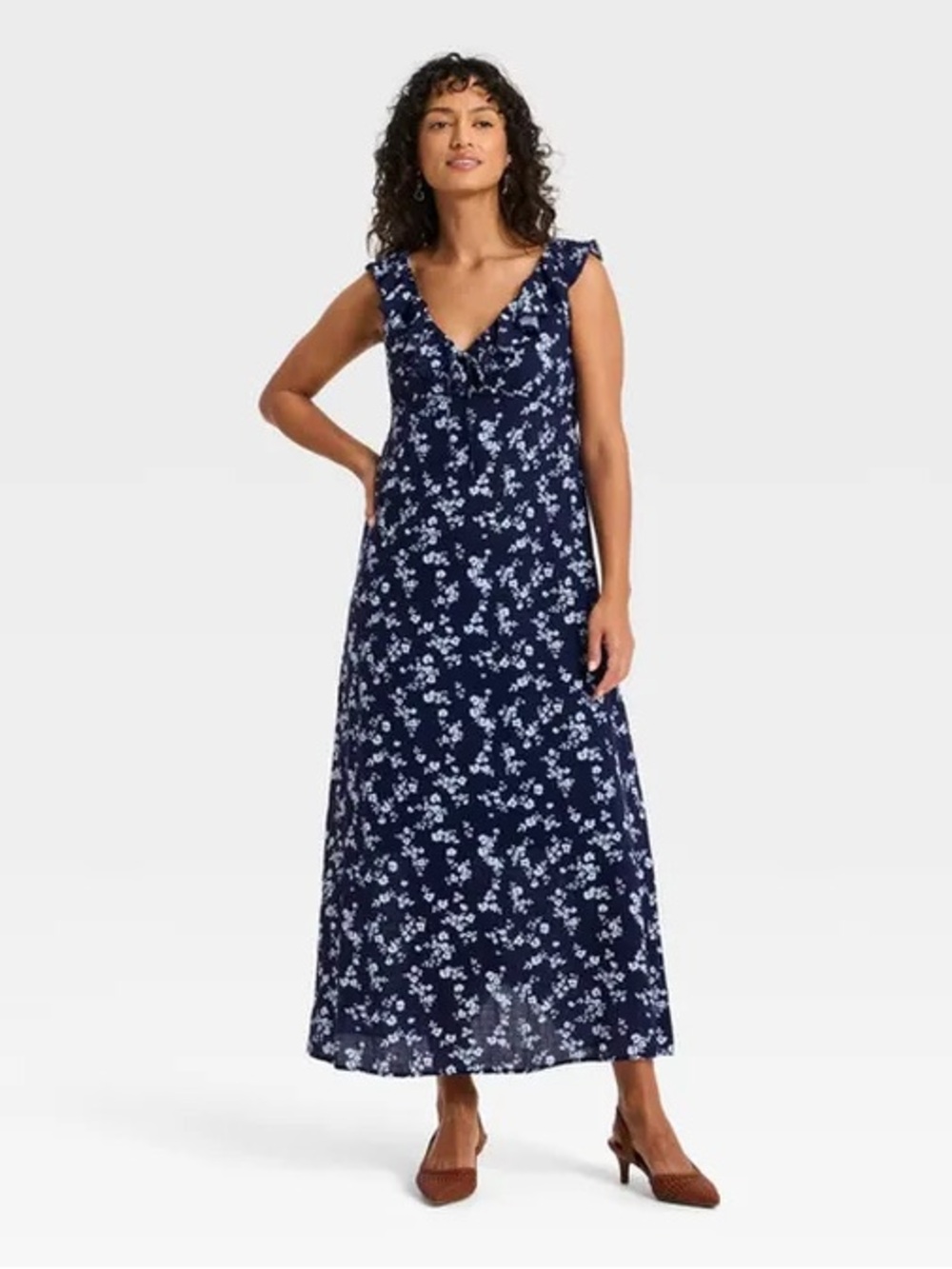 Universal Thread Women's Sleeveless Ruffle Maxi Sundress, S Navy Blue NWT